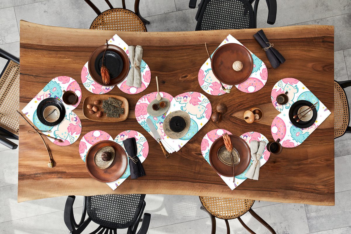 Onderleggers - Placemats - Placemats hartje - Eenhoorn - Donut - Baby - 10 stuks