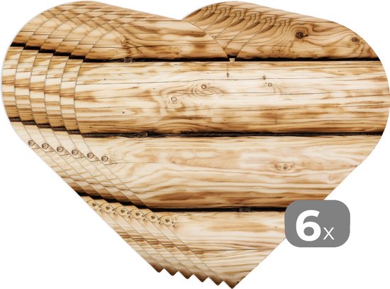 Sous-verres - Napperons de table - Napperons de table coeur - Vintage - Bois - Planche - Design - 6 pièces