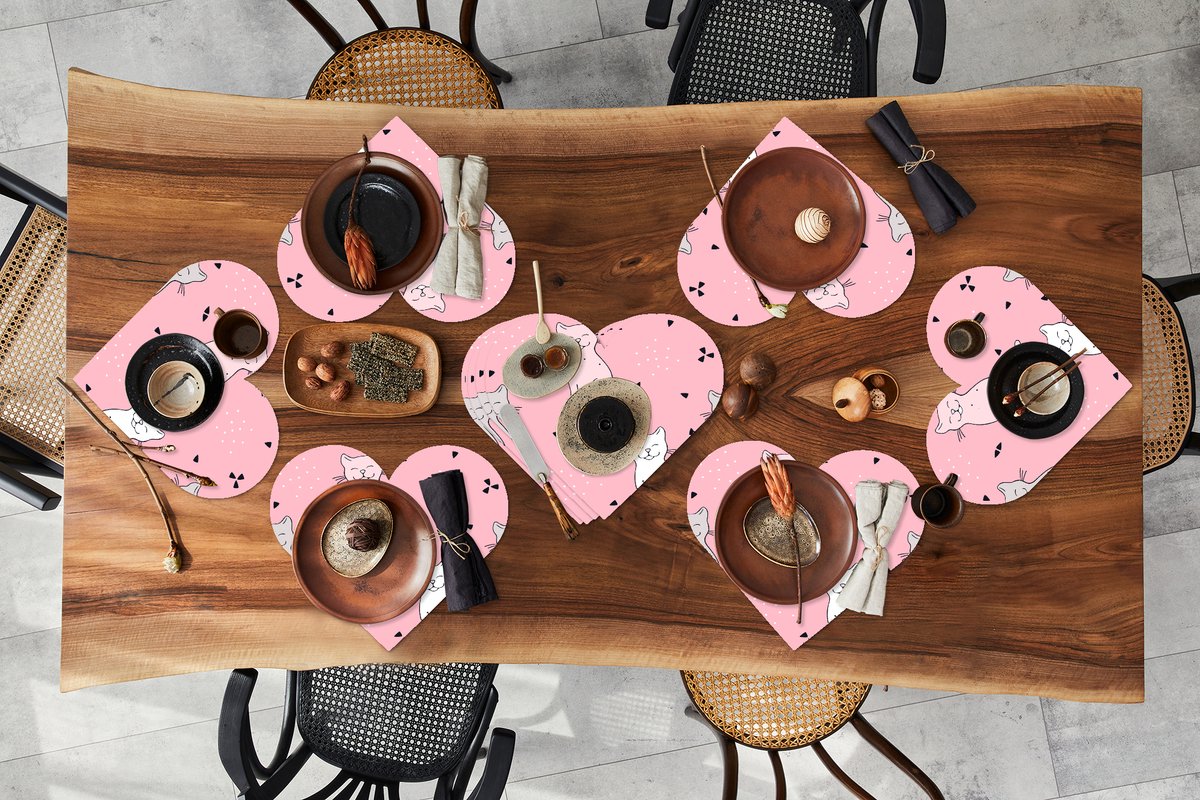 Onderleggers - Placemats - Placemats hartje - Kat - Huisdieren - Meisje - Design - 10 stuks