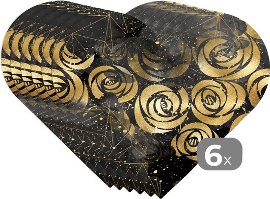 Dessous de verre - Napperons de table - Napperons de table coeur - Imprimé marbré - Goud - Rose - Motifs - 6 pièces