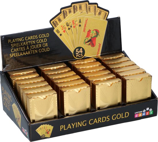Thumbnail van een extra afbeelding van het spel 2x Pakjes gouden/goudkleurige speelkaarten 54 stuks van geplastificeerd karton