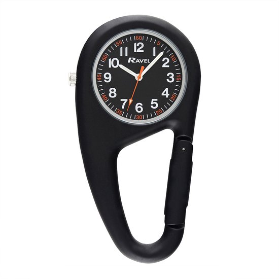 Montre Infirmière Noire Avec Clip Mousqueton - Cadran Blanc 12h - Résistance à L'eau 30m - Neuf Avec Boîte