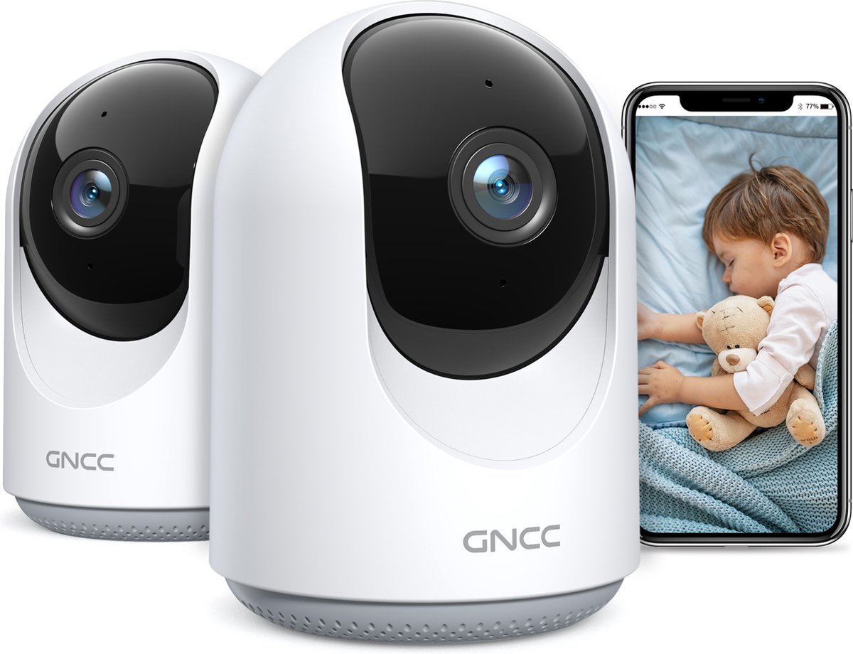 GNCC P1  Babyfoon met Camera 1080P - Voor baby's/Huisdieren/Veiligheid - Noodroomzicht - Bewegingsdetectie - Bidirectionele Audio - Sirene - Compatibel met Alexa & Google Home - SD&Cloud Opslag - Twee Pakjes