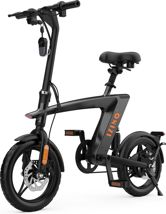 IZINQ H1 - fiets / vouwfiets / Elektrische scooter - 14" luchtbanden - lithium 10.0Ah 36V - Zwart/Oranje - 25km/u - Volwassenen en kinderen - Windgoo