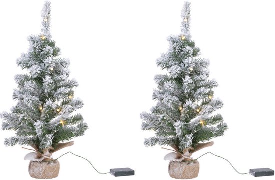 2x stuks mini kunstbomen/kunst kerstbomen met sneeuw en licht 45 cm -  Kleine kunst... | bol.com