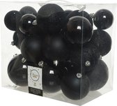 Decoris Kerstballen - 26x st - zwart - 6, 8 en 10 cm - kunststof - mat/glans - kerstversiering