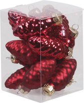 12x Dennenappel kersthangers/kerstballen rood van glas - 6 cm - mat/glans - Kerstboomversiering