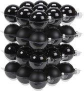 36x Zwarte glazen kerstballen 6 cm - mat/glans - Kerstboomversiering zwart mat en glanzend