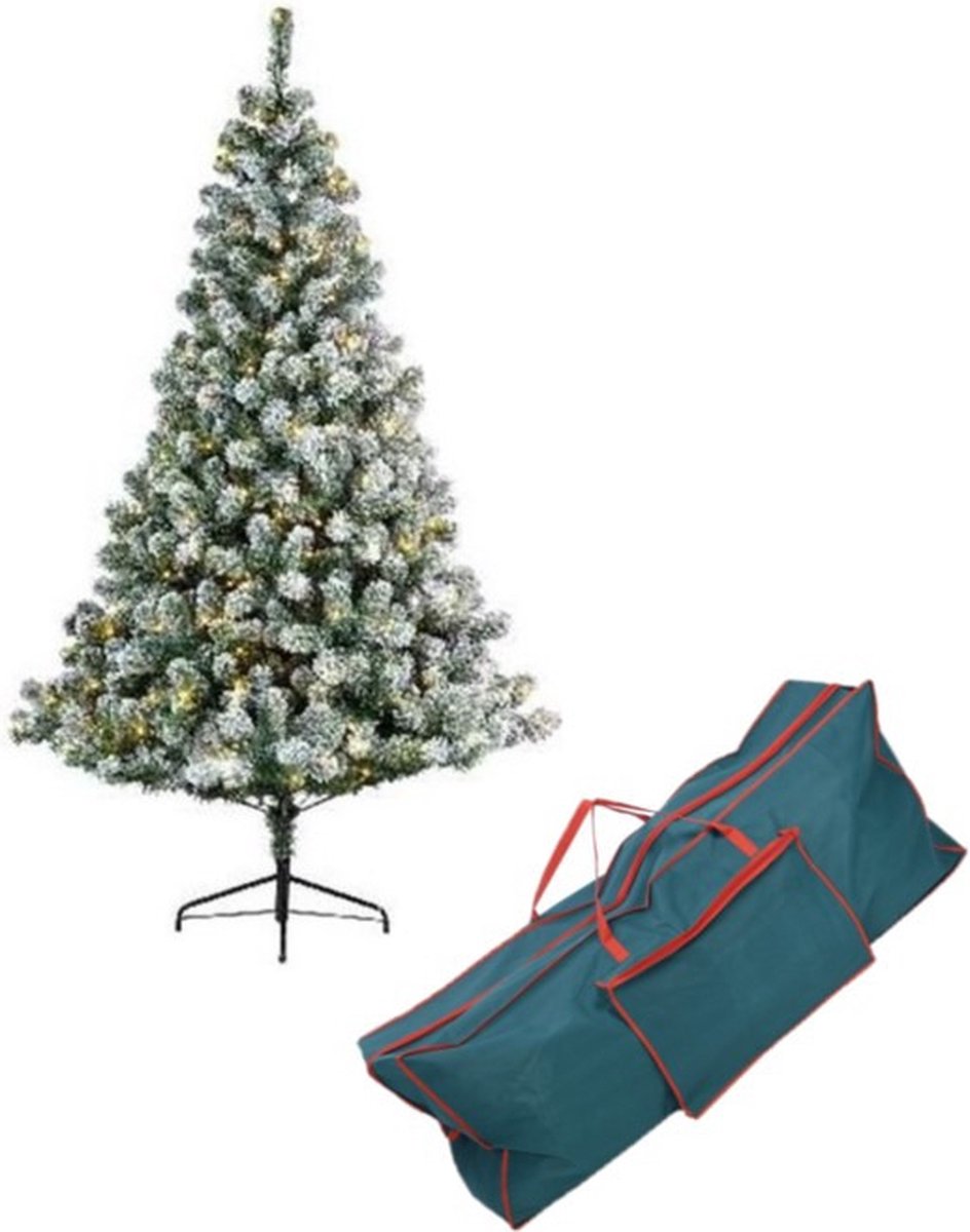 Kunst kerstboom Imperial pine met sneeuw en verlichting 150 cm inclusief opbergzak - Kunstbomen/kunst kerstbomen