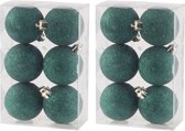 36x boules de Noël en plastique pailletées vert foncé 6 cm - Boules de Noël incassables - Décorations de Noël