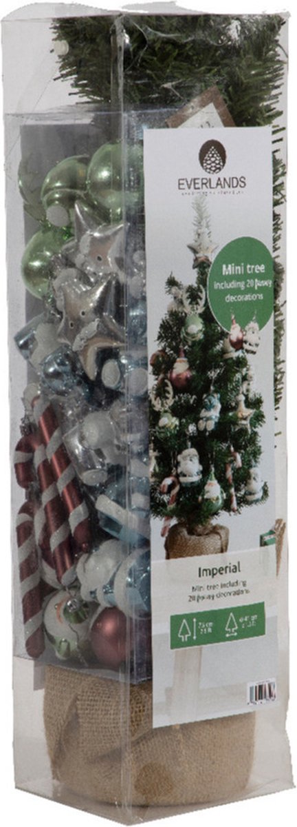 Everlands - Imperial - Kerstboom Versiering - 60cm hoog - 10 ornamenten - Groen Zilver