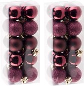 40x Mini boules de Noël en plastique rose aubergine 3 cm - Mat / brillant / paillettes - Boules de Noël en plastique incassables - Décorations pour Décorations pour sapins de Noël rose aubergine