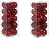 40x Rode kunststof/plastic mini kerstballen 3 cm - Mat/glans/glitter - Onbreekbare plastic kerstballen - Kerstboomversiering rood