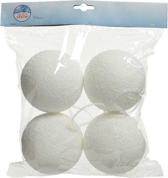 Grote witte ballen als kerstdecoratie voor de kerstboom, extra grote brugvaste 120 mm sneeuwballen van glinsterende kunststof en sneeuwlocken, ornamentenset met 8 stuks Grote witte ballen als kerstdecoratie voor de kerstboom, extra grote brugvaste 120 mm sneeuwballen van glinsterende kunststof en sneeuwlocken, ornamentenset met 8 stuks