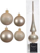 Compleet glazen kerstballen pakket champagne glans/mat 38x stuks - 18x 4 cm en 20x 6 cm - Inclusief piek glans