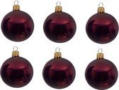 6x Donkerrode glazen kerstballen 8 cm - Glans/glanzende - Kerstboomversiering donkerrood