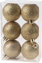6x Boules de Noël en plastique doré 6 cm - Paillettes - Boules de Noël en plastique incassables - Décorations d'arbre de Noël en or