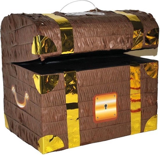 Pinata schatkist - bruin - 23 x 32 x 30 cm - piraten thema feest - kinder verjaardag