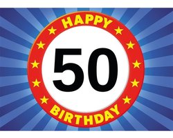 50 jaar leeftijd sticker verkeersbord 7,5 x 10,5 cm - 50 jaar verjaardag/jubileum versiering
