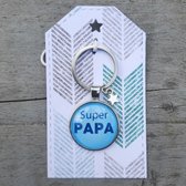 Vaderdag Sleutelhanger met teksthanger Super Papa lichtblauw