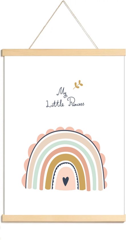 Een canvas poster met een pastelkleurige regenboog, een hartje en de tekst 'My Little Princess'.