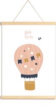 Happy Walls - Babykamer Poster Canvas - Roze Luchtballon - A3