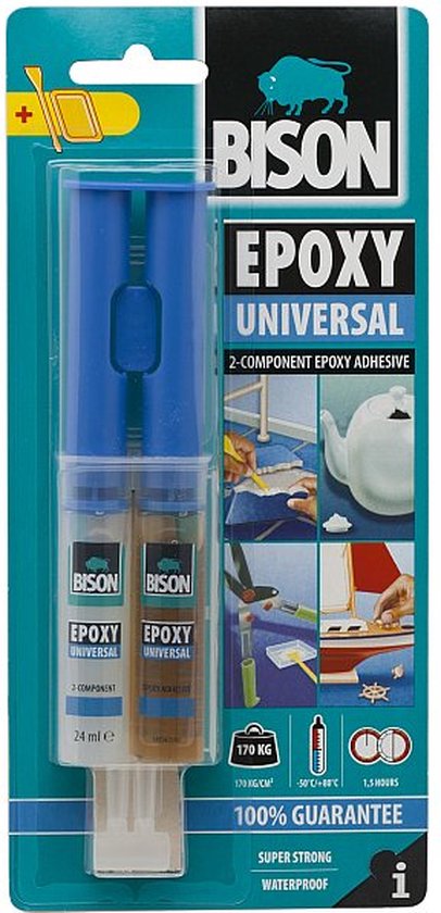 Bison - Epoxy lijm voor Metaal, Steen, Beton, Polyester Reparatieset - Vloeibaar staal Universeel - 2 componenten - Super Strong - Epoxy Universal - Bison