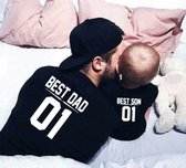 Best Dad - Best Son T-shirt - Dad Maat: XXL - Son Maat: 104 - Set van 2 T-shirts - Zwart Korte Mouw