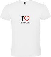 Wit T shirt met print van 'I love Hoeselt' print Zwart / Rood size S