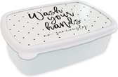 Broodtrommel Wit - Lunchbox - Brooddoos - Spreuken - Quotes - Wash your hands no seriously - 18x12x6 cm - Volwassenen