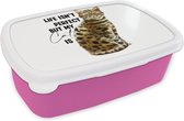 Broodtrommel Roze - Lunchbox - Brooddoos - Katten - Spreuken - Quotes - Life isn't perfect but my cat is - 18x12x6 cm - Kinderen - Meisje