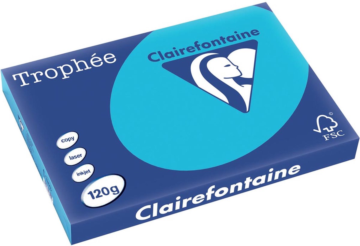 Clairefontaine Trophée Intens, gekleurd papier, A3, 120 g, 250 vel, koningsblauw 5 stuks