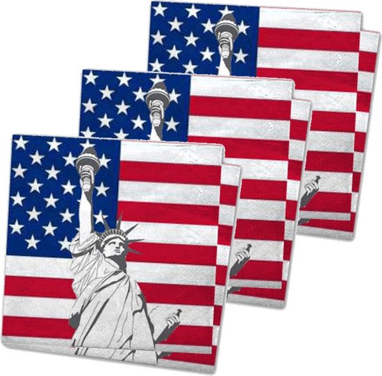 Amerika/Verenigde Staten/USA landen vlag thema servetten - 33 x 33 cm - 60x stuks - Papier - wegwerp servetjes