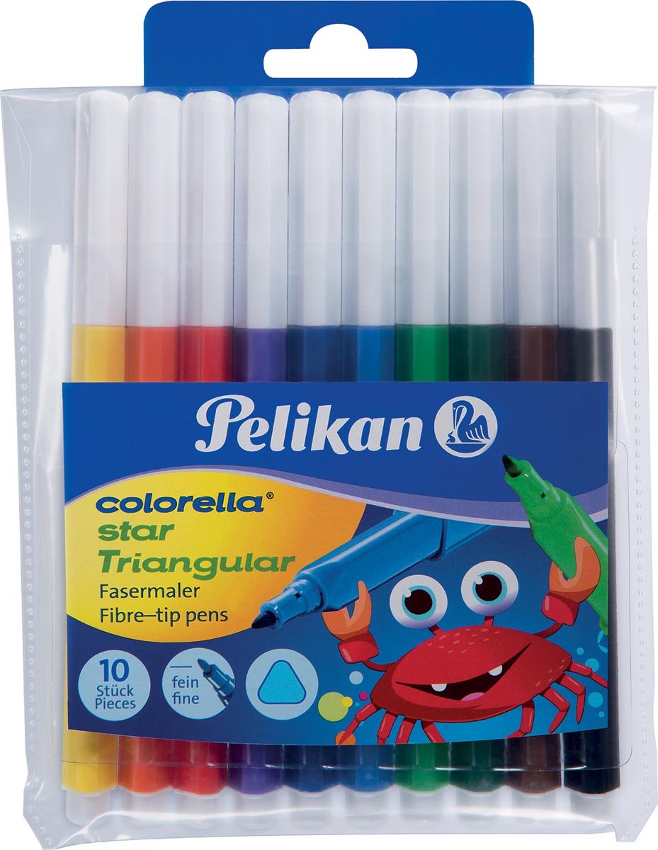 Pelikan 985663 viltstift Fijn Zwart, Blauw, Bruin, Groen, Lichtblauw, Lichtgroen, Oranje, Rood, Violet, Geel