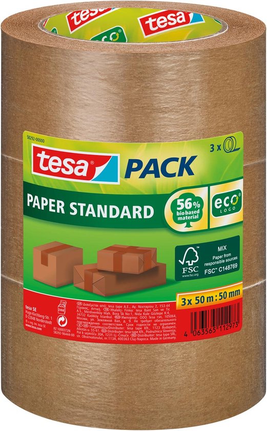 Foto: Tesa verpakkingse 58292 eco papier fsc 50mmx50m bundel bruin