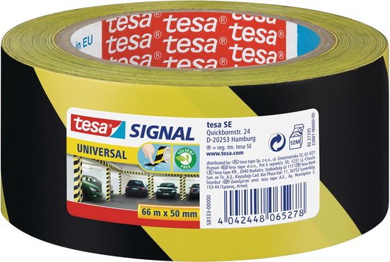 Foto: Tesa zelfklevende waarschuwingstape 66m x 50mm zwart geel