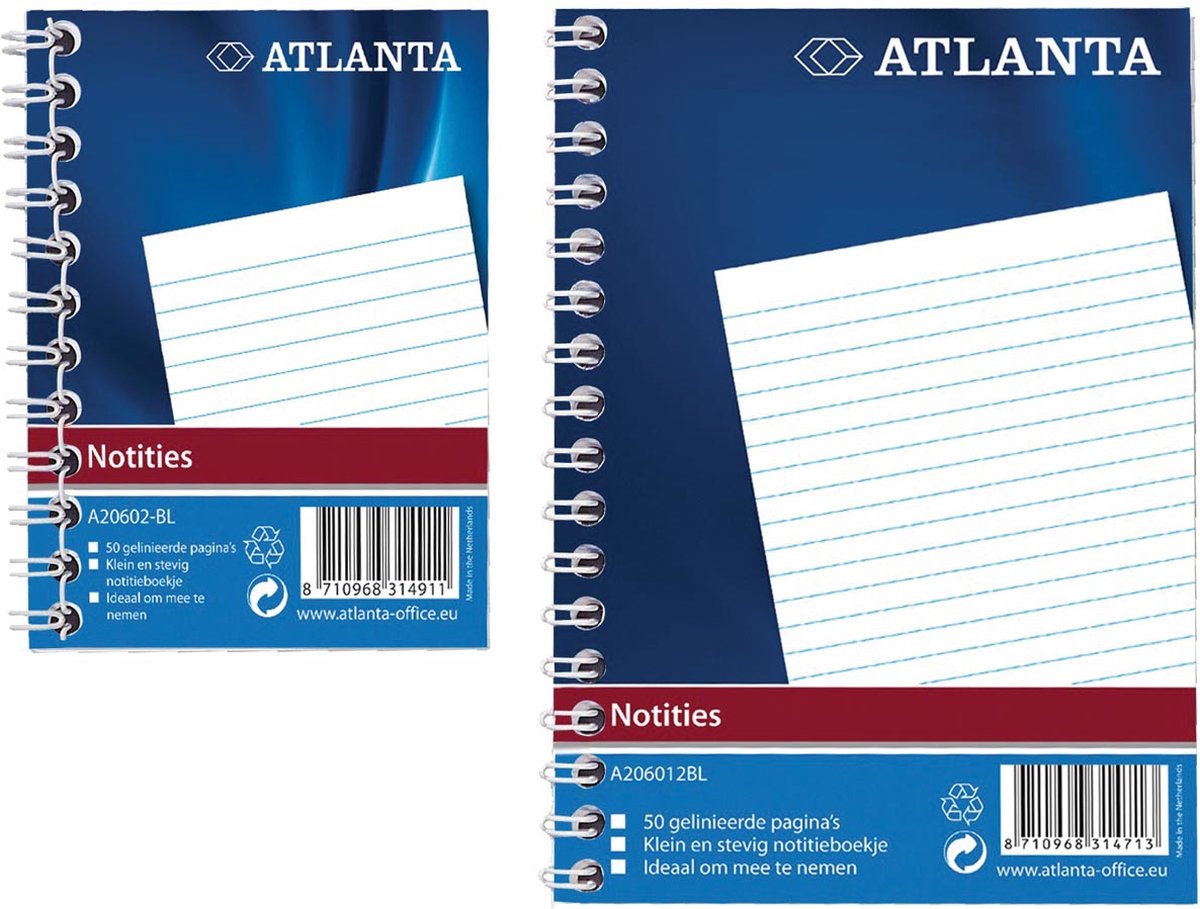 Djois Atlanta notitieboek A7 - spiraal binding - 50 bld/100 blz - blauw - pak 20 stuks
