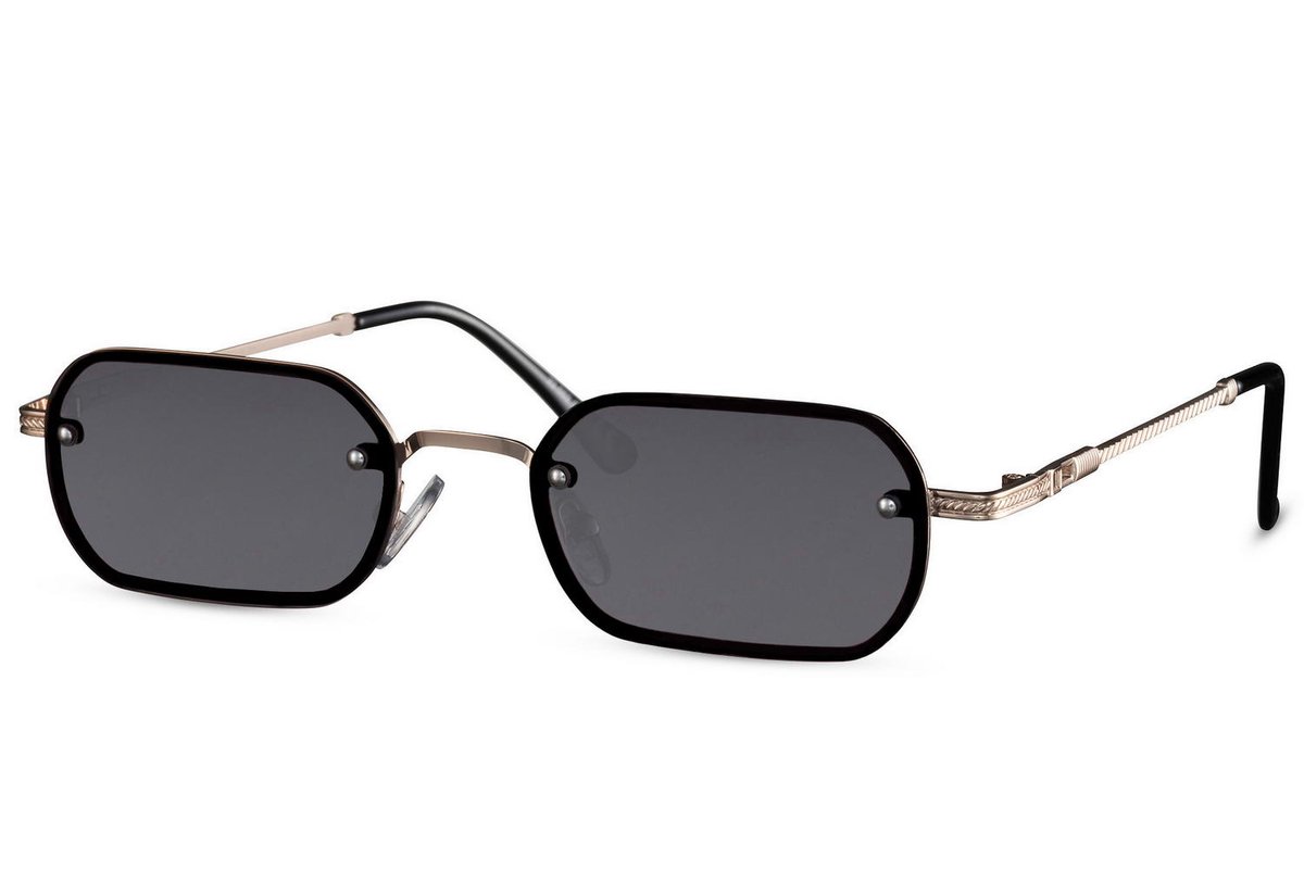 Joboly Rechthoekige Zonnebril - Goudkleurig Frame - Zwarte Lenskleur - Dames en Heren