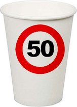 32x tasses de fête d'anniversaire thème de panneau d'arrêt 50 ans - Fournitures / décorations de fête d'âge