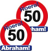 50 jaar Abraham verjaardag stopbord - 2x stuks - Dia 50 cm - Leeftijd feestartikelen - verkeersbord - Karton - Huldebord - Deurbord