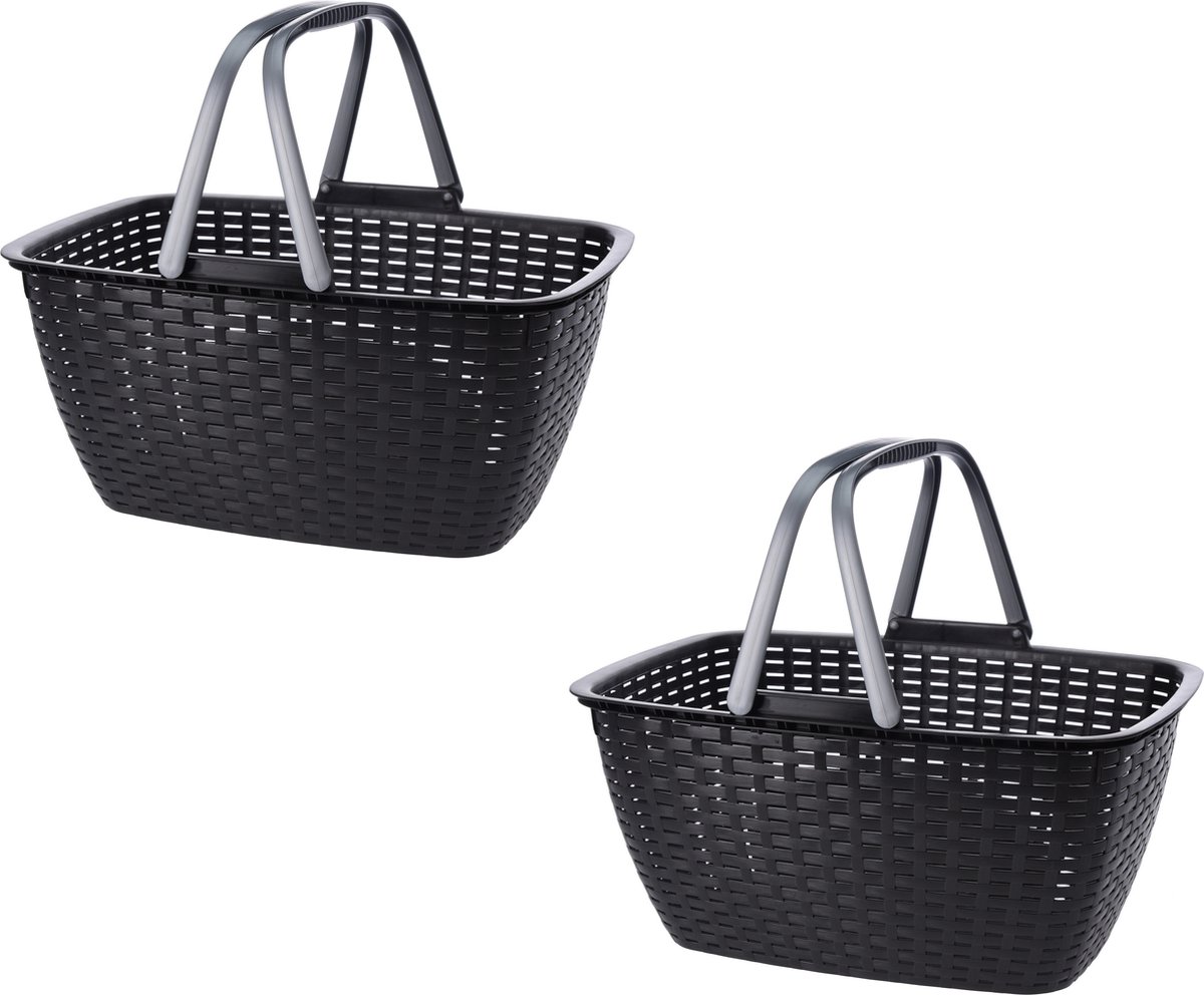 Goedkoopste Wasmand - 2x - antraciet grijs - met hengsel - 27 liter - 43 x 30 cm - kunststof - Huishoud - De was doen - Wasgoedmanden