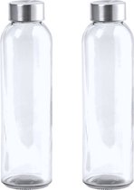 Bouteille d'eau / gourde en verre 2x pièces transparente avec bouchon en acier inoxydable 550 ml - Bouteille de sport - Bouteille d'eau