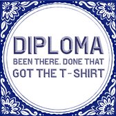Tegeltje met Spreuk Diploma. Been there. Done that. Got the t-shirt Geslaagd Cadeau voor Geslaagde - Echt Keramiek - Spreuken - 15 x 15 cm + Compleet met Luxe Cadeau Verpakking & Hanger