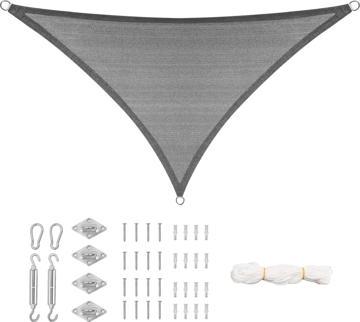 Kamyra® Schaduwdoek Driehoek - Zonnedoek - Zonnescherm Pergola - UV Beschermende HDPE Canvas - Donkergrijs 4.2x4.2x6 m