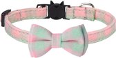 Katten halsband - met strik - geruite stof - roze - groen - pastel
