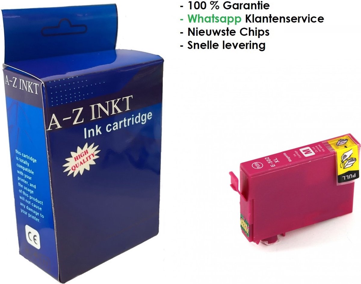 AtotZinkt huismerk Epson 502 XL M Magenta Rode inkt cartridge - Met Chip - Epson 502XL - Voor Printers: Expression Home XP-5100 / XP-5105 - Workforce WF-2860DWF / WF-2865DWF