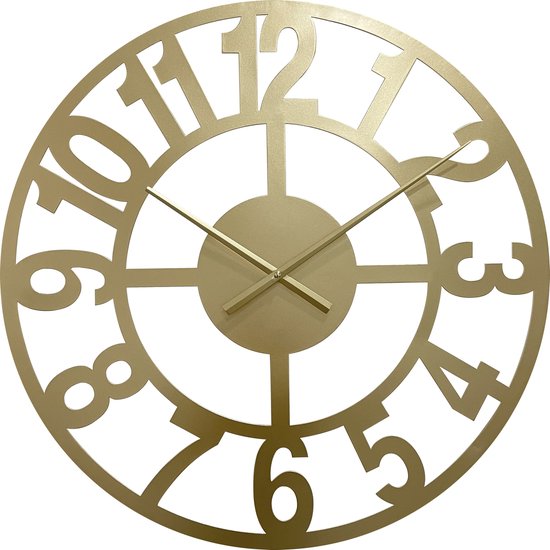LW Collection wandklok goud Jannah 60cm - Grote industriële klok stil uurwerk - Gouden wandklok industrieel - Moderne wandklok