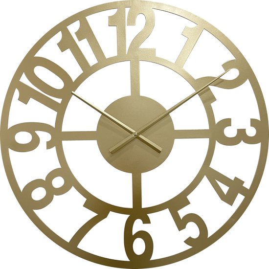 Grote Zwarte En Gouden Wandklok 60x67 Cm - Luxe Oversized Metalen Decoratieklok