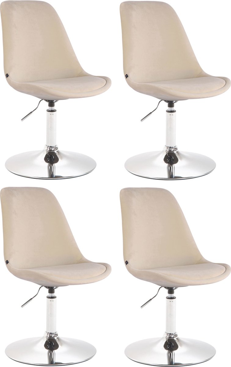CLP Maverick Set van 4 Eetkamerstoelen - Fluweel creme chroom