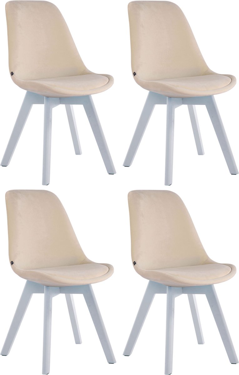 CLP Borneo Set van 4 eetkamerstoelen - Fluweel creme wit